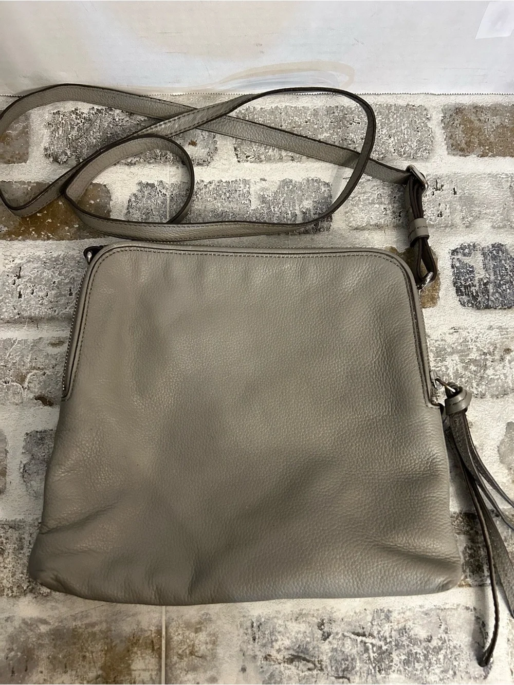 Banana Republic Pebbled Gray Leather Crossbody Bag Minimalist